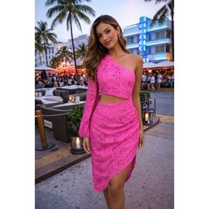 Lena Hello Molly Woman's Dress Size L Pink Crochet Lace Pretty in Pink Vacation